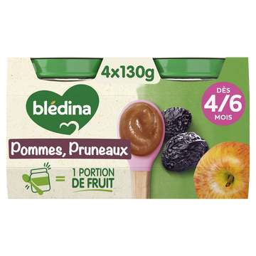 BLEDINA - Dessert bébé Pommes pruneaux, dès 4 mois - 4x130g