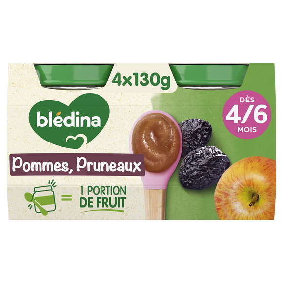 BLEDINA - Dessert bébé Pommes pruneaux, dès 4 mois - 4x130g