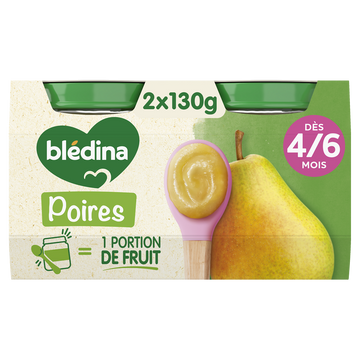BLEDINA - Dessert bébé Poire Williams, dès 4 mois - 2x130g
