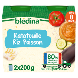 Petits pots bébé ratatouille riz poisson dès 8 mois BLEDINA 2x200g