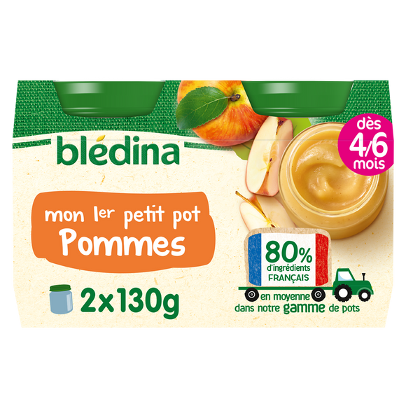 Petits pots bébé aux fruits pommes dès 4 mois BLEDINA 2x130g