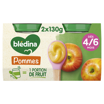 BLEDINA - Dessert bébé Pommes, dès 4 mois - 2x130g