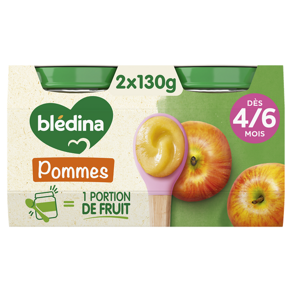 BLEDINA - Dessert bébé Pommes, dès 4 mois - 2x130g