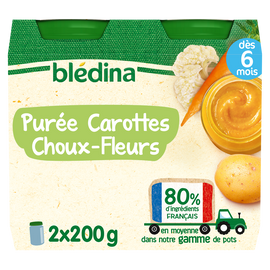 Petits pots bébé purée de carottes choux-fleurs dès 6 mois BLEDINA 2x200g