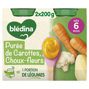 BLEDINA - Purée Carottes Choux-fleurs, de 6 à 12 mois - 2x200g