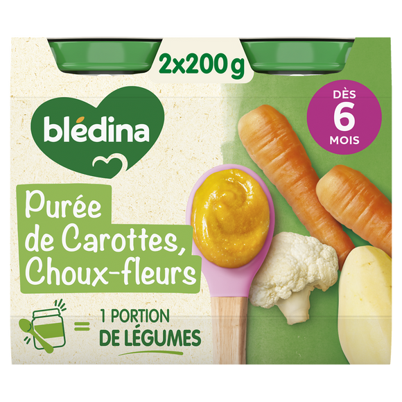 BLEDINA - Purée Carottes Choux-fleurs, de 6 à 12 mois - 2x200g