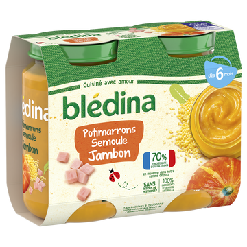 Petits pots bébé potimarrons semoule jambon dès 6 mois BLEDINA 2x200g