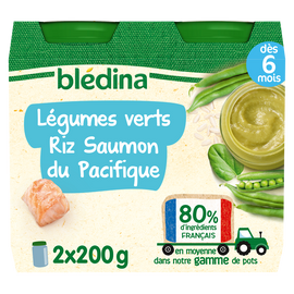 Petits pots bébé légumes vert riz et saumon dès 6 mois BLEDINA 2x200g