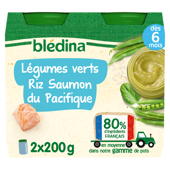 Petits pots bébé légumes vert riz et saumon dès 6 mois BLEDINA 2x200g