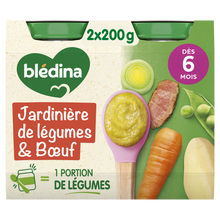 BLEDINA BLEDICHEF - Plat bébé du midi Boeuf aux légumes, de 6 à 12 mois - 2x200g - Petits pots bébé