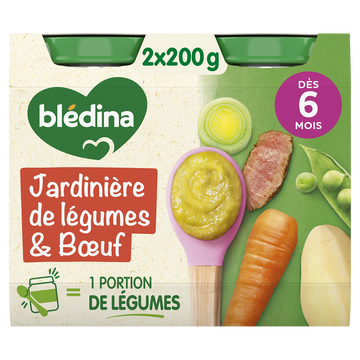 BLEDINA BLEDICHEF - Plat bébé du midi Boeuf aux légumes, de 6 à 12 mois - 2x200g - Petits pots bébé