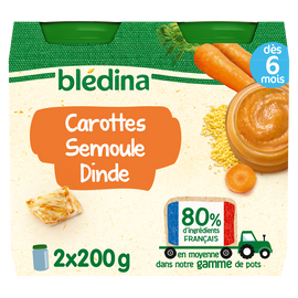 Petits pots bébé carottes semoule dinde dès 6 mois BLEDINA 2x200g