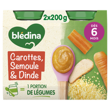 BLEDINA BLEDICHEF - Plat bébé du midi Carottes semoule dinde, de 6 à 12 mois - 2x200g