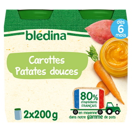 Petits pots bébé purée carottes patates douces dès 6 mois BLEDINA 2x200g