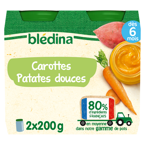 Petits pots bébé purée carottes patates douces dès 6 mois BLEDINA 2x200g