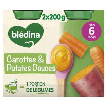 BLEDINA - Purée carottes patates douces, de 6 à 12 mois - 2x200g