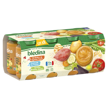 Jardinière de Légumes Poulet x4/Ratatouille Riz Colin x2 Carotte patate douce x2 dès 8 mois BLEDINA 8x200g