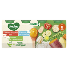BLEDINA - Plat bébé du midi Jardinière de Légumes Poulet / RatatouilleRiz Colin / Carotte patate douce, dès 8 mois - 8x200g