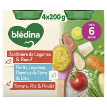 BLEDINA BLEDICHEF - Plat bébé du midi, de 6 à 12 mois - 4x200g - Petits pots bébé