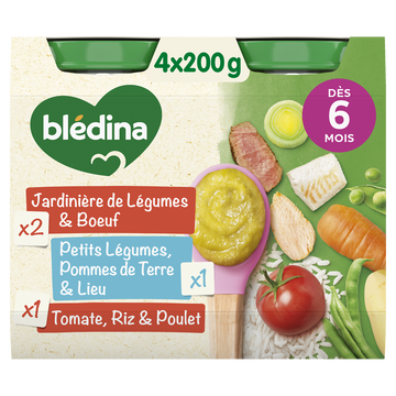 BLEDINA BLEDICHEF - Plat bébé du midi, de 6 à 12 mois - 4x200g - Petits pots bébé