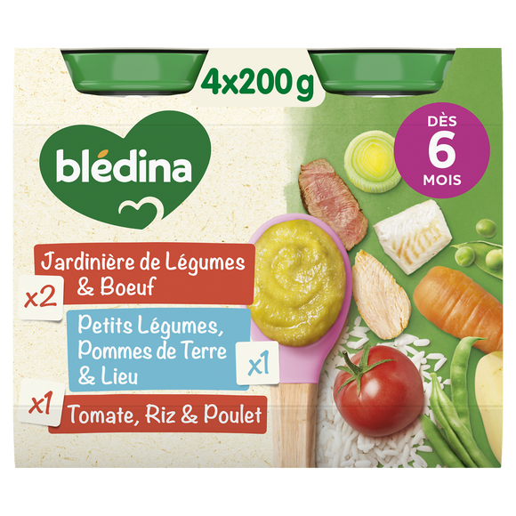 BLEDINA BLEDICHEF - Plat bébé du midi, de 6 à 12 mois - 4x200g - Petits pots bébé