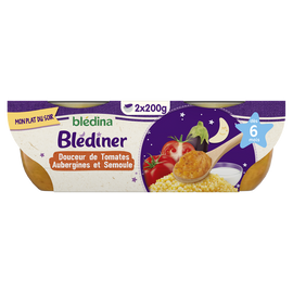 Plats bébé soir tomates aubergines semoule dès 6 mois BLEDINER BLEDINA2x200g