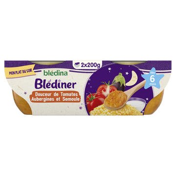 Plats bébé soir tomates aubergines semoule dès 6 mois BLEDINER BLEDINA2x200g