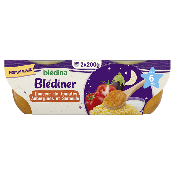 Plats bébé soir tomates aubergines semoule dès 6 mois BLEDINER BLEDINA2x200g