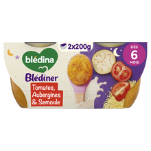 BLEDINA BLEDINER - Douceur de tomates aubergines et semoule, de 6 à 12mois - 2x200g - Repas bébé