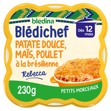 Purée de patates douces&maïs, poulet à la bréilienne 12m BLEDINA 230g