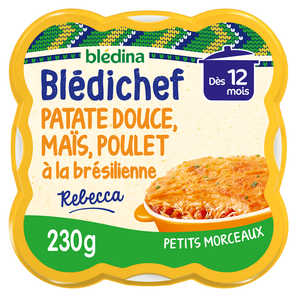 Purée de patates douces&maïs, poulet à la bréilienne 12m BLEDINA 230g