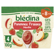 BLEDINA - Dessert bébé Pommes Fraises Menthe, dès 8 mois - 4x100g