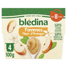 BLEDINA - Dessert bébé Pommes fleur d'oranger, dès 8 mois - 4x100g