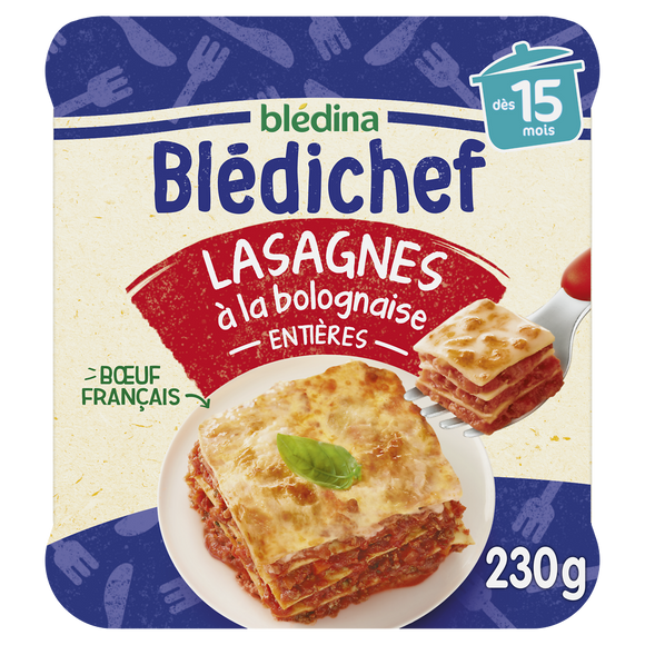BLEDINA BLEDICHEF - Plat bébé du midi Lasagnes à la bolognaise, dès 15mois - 230g