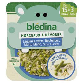 Plat bébé morceaux légumes verts boulghour merlu citron dès 15 mois BLEDINA 200g