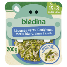 BLEDINA BLEDICHEF - Plat bébé morceaux légumes verts boulghour merlu citron, dès 15 mois - 200g - Repas bébé