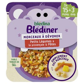 Plat bébé soir morceaux légumes pâtes dès 15 mois BLEDINER BLEDINA 200g
