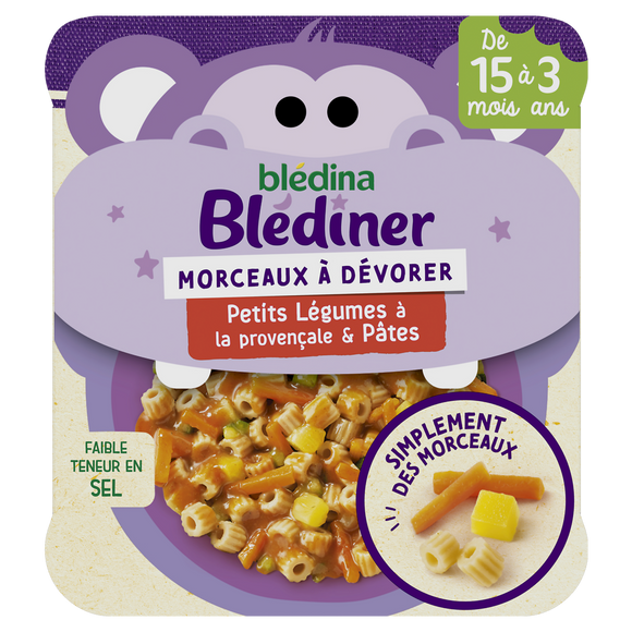 Plat bébé soir morceaux légumes pâtes dès 15 mois BLEDINER BLEDINA 200g