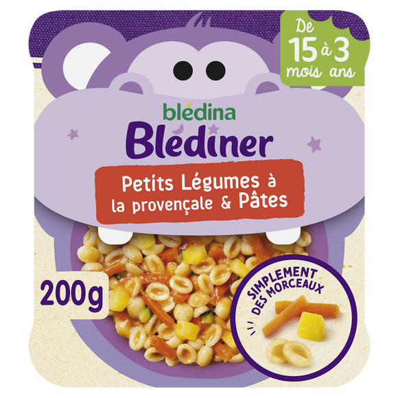 BLEDINA BLEDINER - Plat bébé soir morceaux légumes pâtes, dès 15 mois-200g - Repas bébé