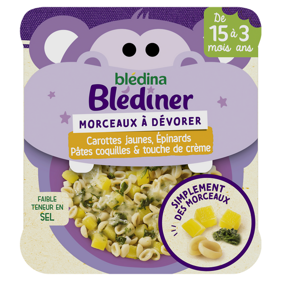Plat bébé soir morceaux carottes épinards pâtes crême dès 15 mois BLEDINER BLEDINA 200g