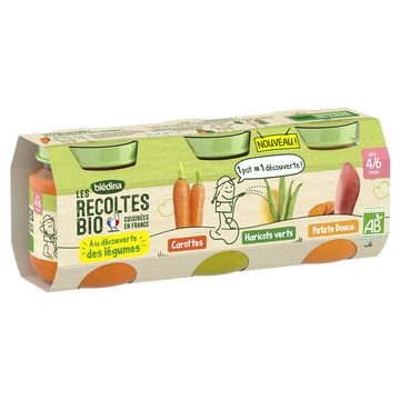 Petits pots bébé bio carotte haricots vert patate douce dès 4-6 mois LES RECOLTES BIO BLEDINA 3x130g