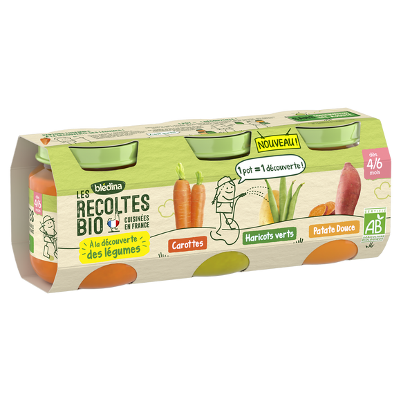Petits pots bébé bio carotte haricots vert patate douce dès 4-6 mois LES RECOLTES BIO BLEDINA 3x130g
