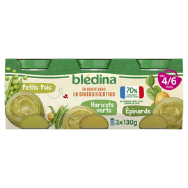 Petits pots bébé Purée de légumes petits pois/haricots verts/épinardsdès4/6 mois BLEDINA 3x130g