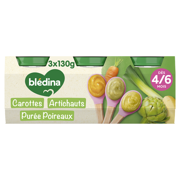 BLEDINA - Purée de légumes, dès 4 mois - 3x130g