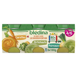 Petits pots bébé Purée de légumes carotttes artichauts poireaux dès mois BLEDINA 3x130g