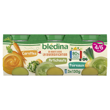 Petits pots bébé Purée de légumes carotttes artichauts poireaux dès mois BLEDINA 3x130g