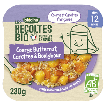 Les Récoltes courge butternut, carottes et Boulgour bio dès 12 mois BLDINA 230g