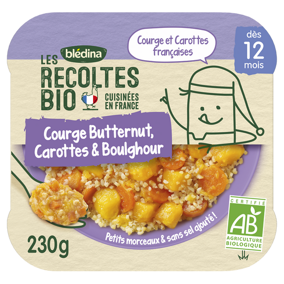 Les Récoltes courge butternut, carottes et Boulgour bio dès 12 mois BLDINA 230g