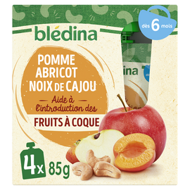 Gourdes Pomme Abricot Noix de Cajou dés 6 mois BLEDINA 4x85g