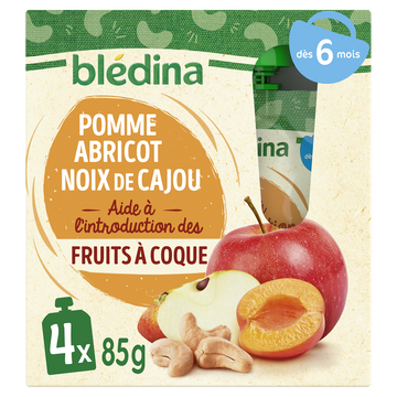 Gourdes Pomme Abricot Noix de Cajou dés 6 mois BLEDINA 4x85g